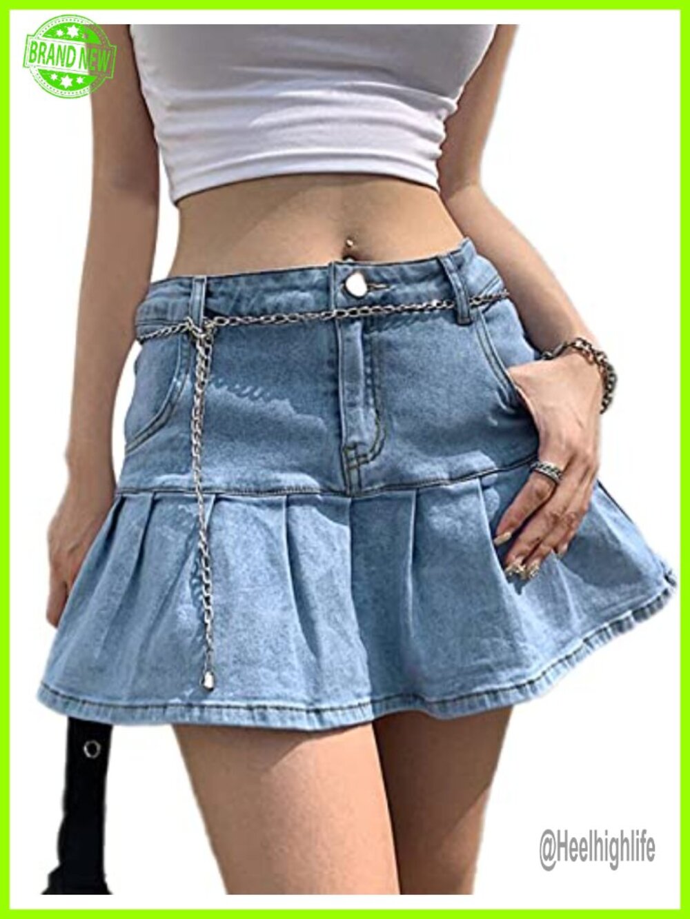 Denim Skort Mini Skirt Built in Shorts Pleated A Line Jean Skirt